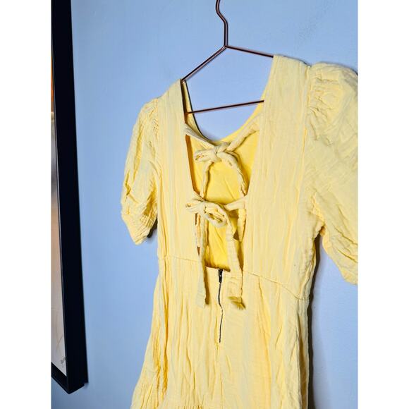 LOVE WHIT Yellow 100% Cotton Crewneck Short Sleeve Tie Back Dress Size Medium - Picture 11 of 14